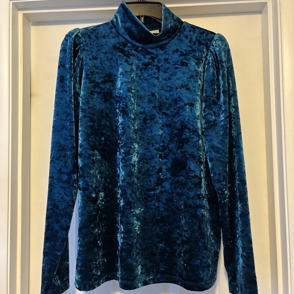 Women XL Mock Neck Pullover Top Sapphire Jewel Crushed Velvet Whimsigoth Royal